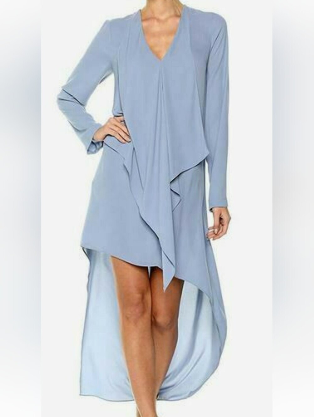 BCBGMAXAZRIA "Kyndal" Chambray Ash High-Low Drape Dress NWT Size XXS